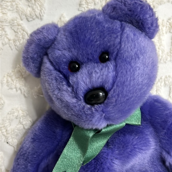 TY Beanie Babies 2000 Purple 12” Stuff Animal with green bow. - Picture 7 of 10